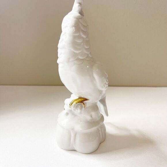 Vintage German Porcelain Cockatoo Thuringia White Ceramic Painted Gold - Picture 11 of 16